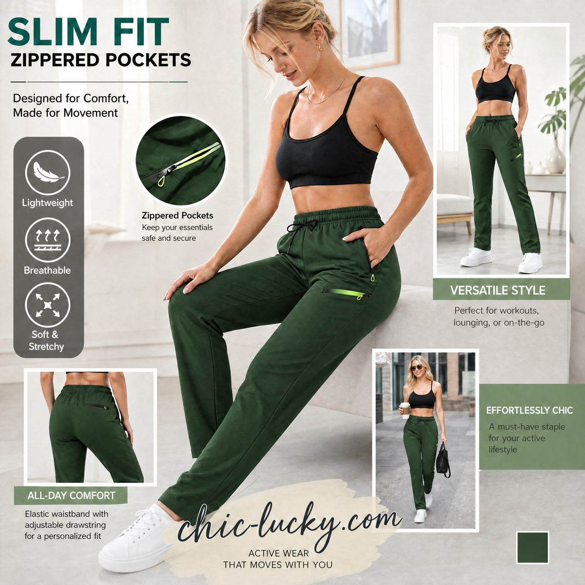 👖✨Women’s Straight-Leg Cargo Trousers – Elastic Waist, 6-Pocket Casual Pants for Work, Travel & Everyday Wear