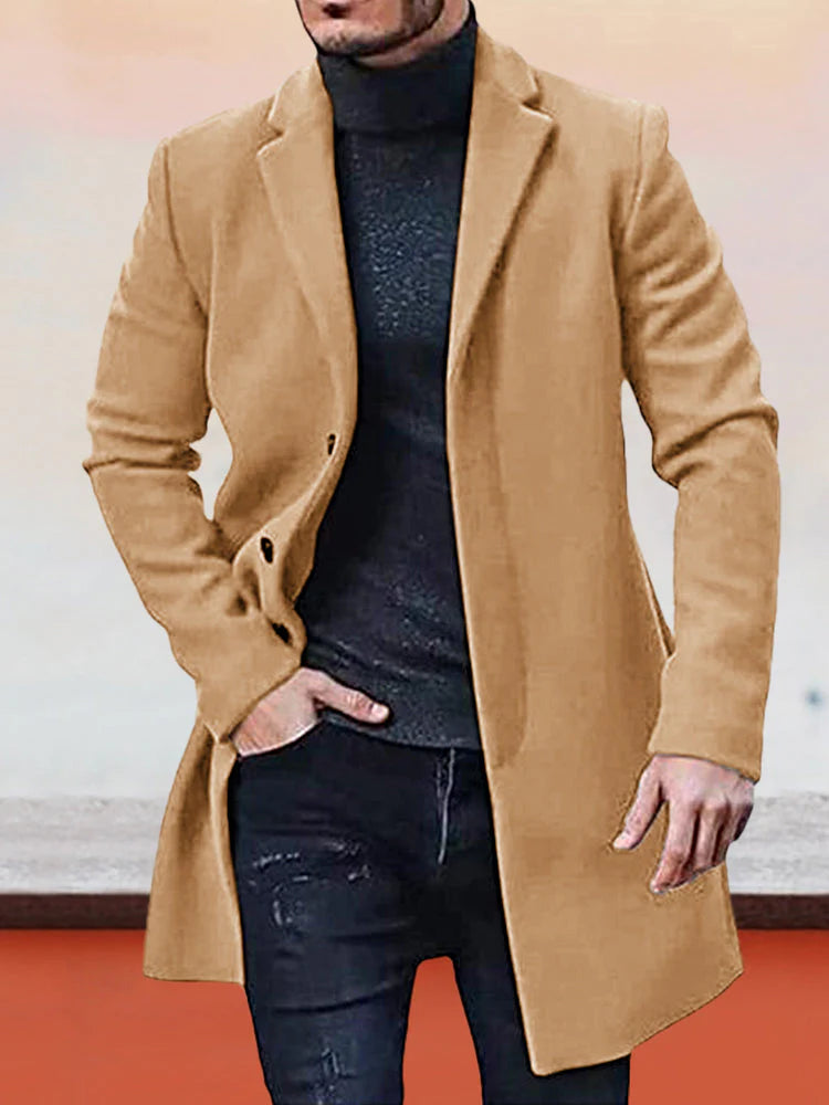 ๐ Timeless Warmth | Men's Wool-Blend Single-Breasted Notched-Collar Coat