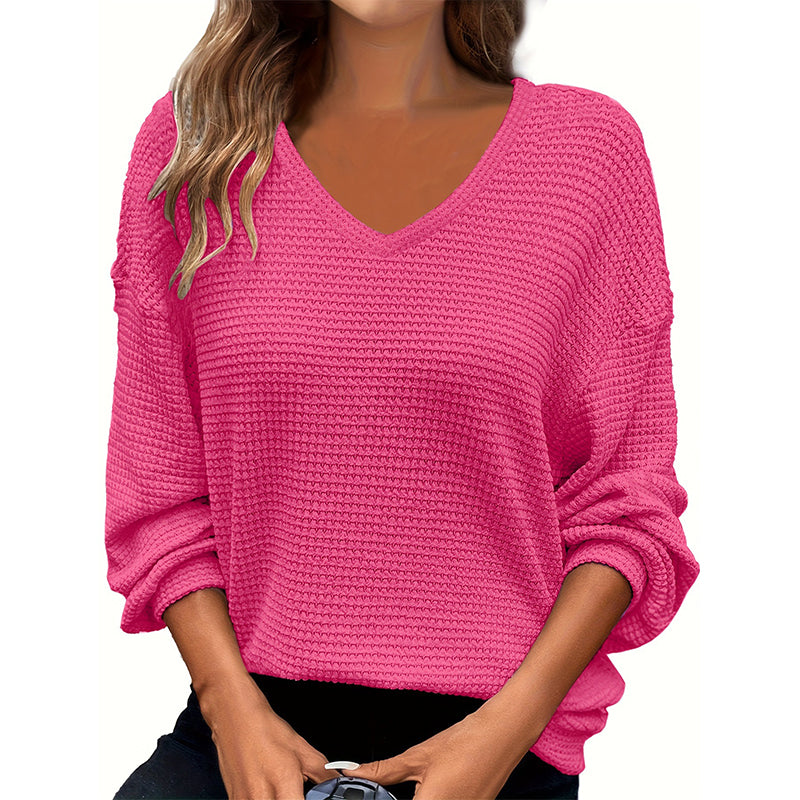 ✨Women's Casual V-Neck Waffle Knit Top