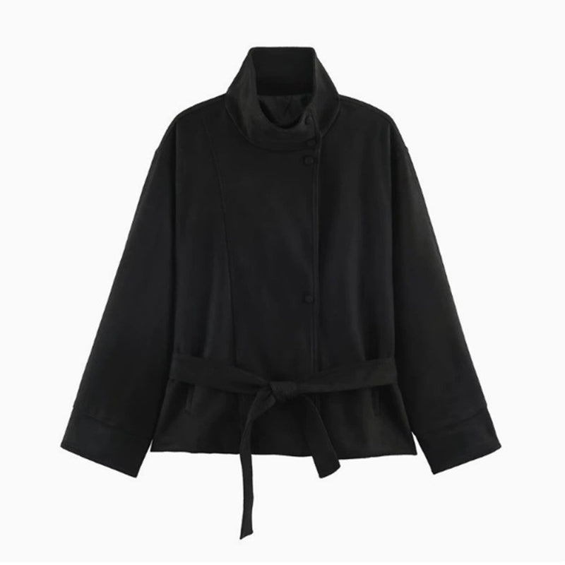 💖Women's Elegant Stand Collar Belted Jacket