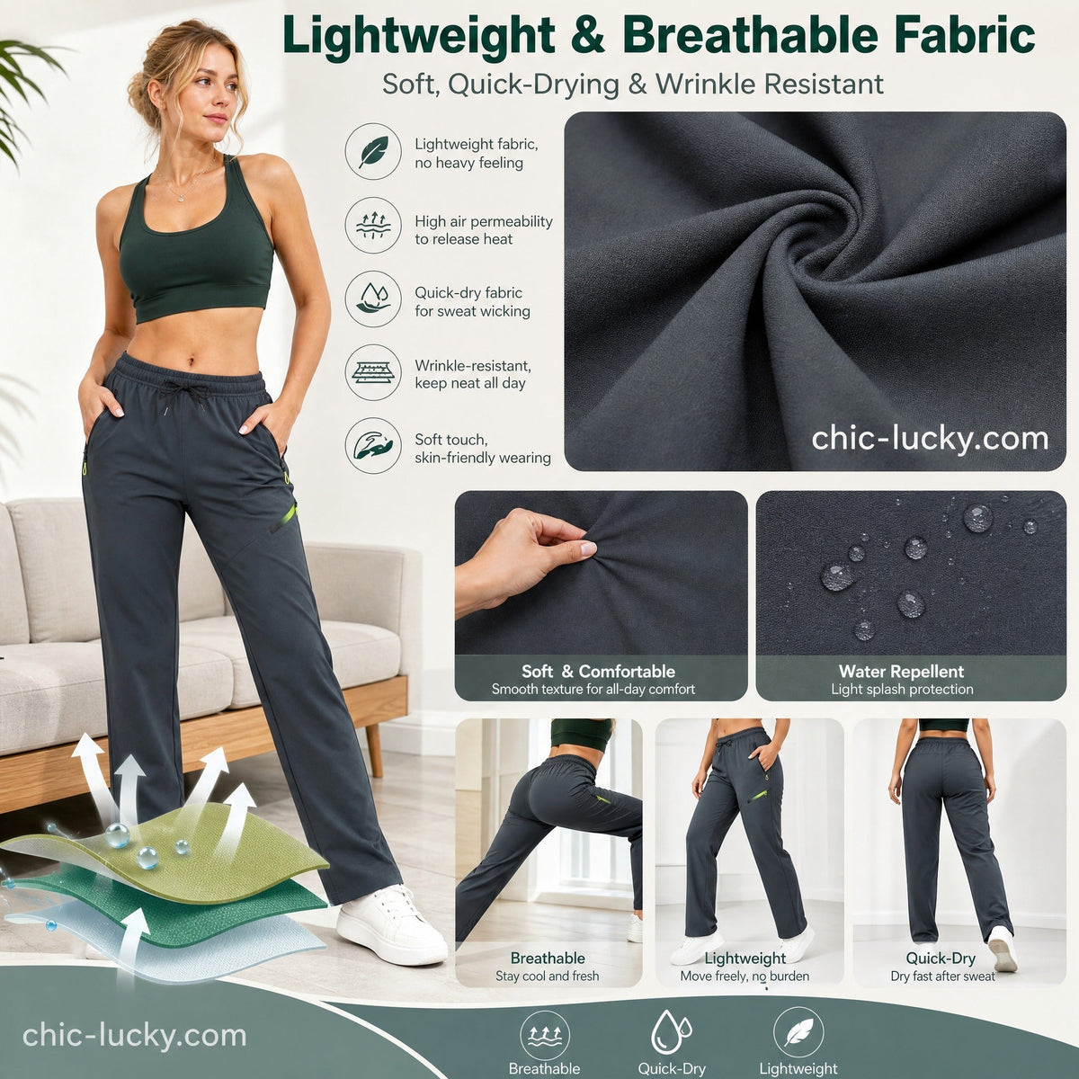 👖✨Women’s Straight-Leg Cargo Trousers – Elastic Waist, 6-Pocket Casual Pants for Work, Travel & Everyday Wear