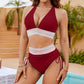 💥👙Set de bikini cu talie înaltă, care subliniază talia, în culori contrastante