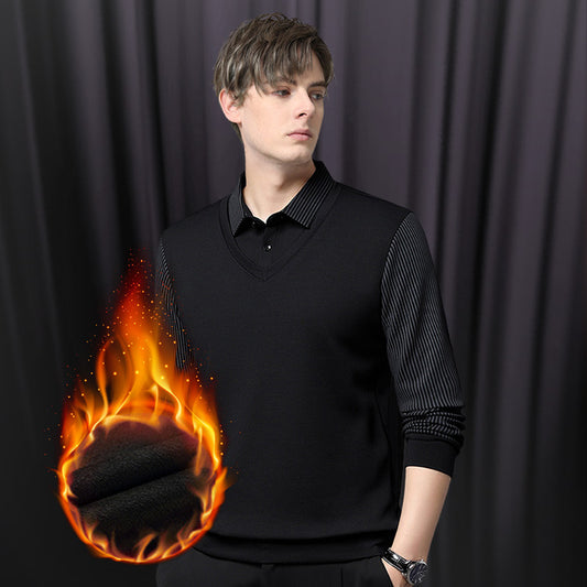 🔥Мъжка модна плетена риза с яка и имитация на двукомпонентен дизайн