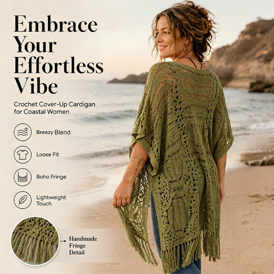 🌸Cardigan larg din tricot pentru femei — cu franjuri ușoare realizate la croșetat, potrivit pentru primăvară, vară și toamnă