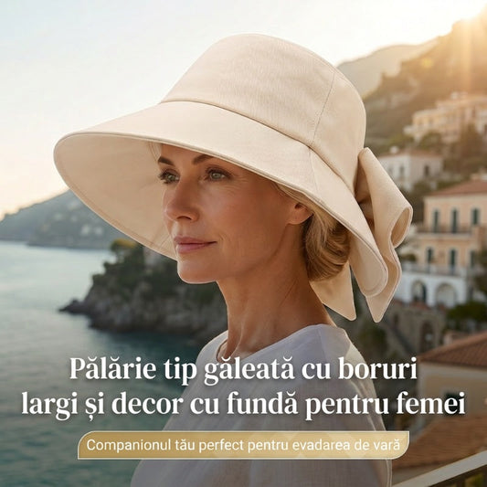 👒☀️Pălărie de soare pentru femei cu boruri largi și fundă