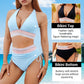 💥👙Set de bikini cu talie înaltă, care subliniază talia, în culori contrastante