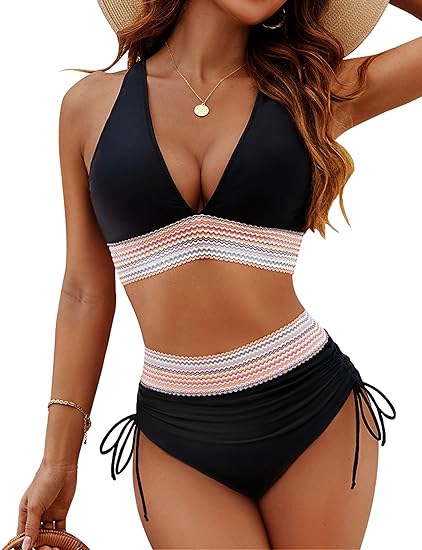 👙Комплект бикини от две части с V-образно деколте и пачуърк💗
