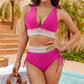 💥👙Set de bikini cu talie înaltă, care subliniază talia, în culori contrastante