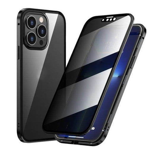 🔥🔥 Husa magnetică pentru iPhone cu sticlă de confidențialitate și ramă metalică