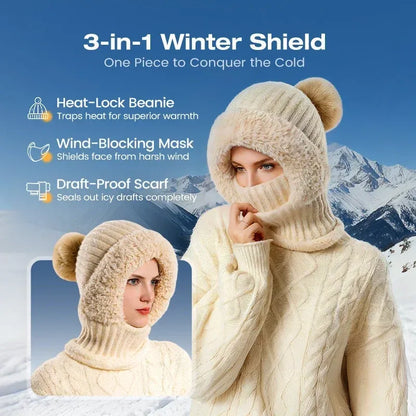 💖Women's Winter One-Piece Knitted Beanie Scarf Mask