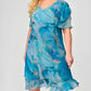 💖Дамска рокля от шифон с къс ръкав Cascading printed printed chiffon