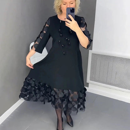 👗Елегантна рокля на точки с кръгло деколте