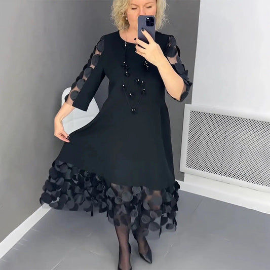 👗Елегантна рокля на точки с кръгло деколте