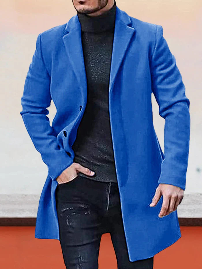 🍂 Timeless Warmth | Men's Wool-Blend Single-Breasted Notched-Collar Coat
