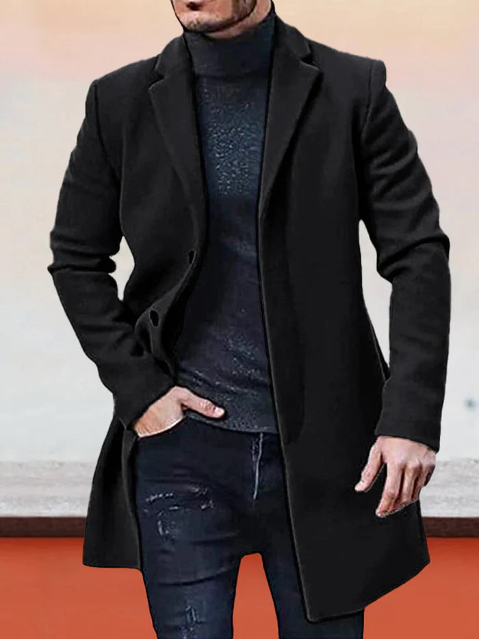 🍂 Timeless Warmth | Men's Wool-Blend Single-Breasted Notched-Collar Coat