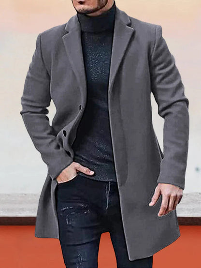 🍂 Timeless Warmth | Men's Wool-Blend Single-Breasted Notched-Collar Coat