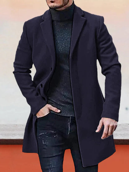 🍂 Timeless Warmth | Men's Wool-Blend Single-Breasted Notched-Collar Coat