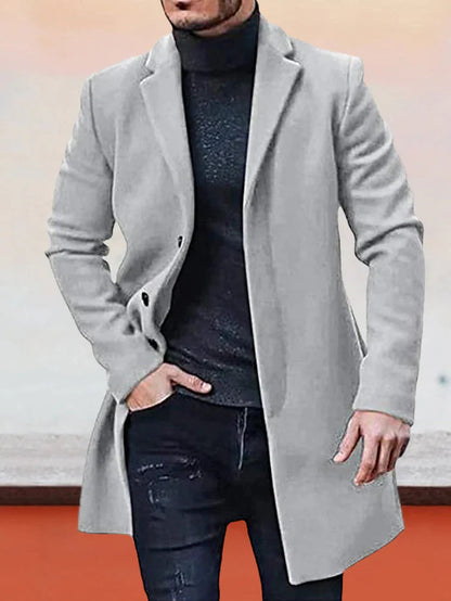 🍂 Timeless Warmth | Men's Wool-Blend Single-Breasted Notched-Collar Coat