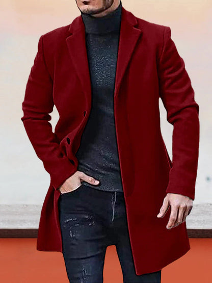 🍂 Timeless Warmth | Men's Wool-Blend Single-Breasted Notched-Collar Coat