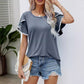 💖Кръгло деколте Pom Pom Trimmed Sleeve Women's Top
