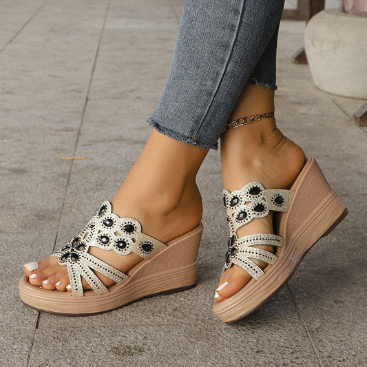 Бохо сандали с отворени пръсти с пайети Peep Toe