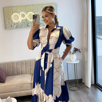 ✨Дамска риза с щампована рокля, изтъняваща талията