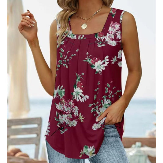 💞Дамски летни без ръкави квадратно деколте печатни Camisoles