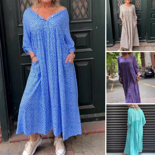 【S-4XL】Дамска ежедневна рокля с обло деколте и принт