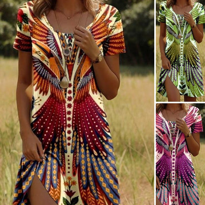 👗Жените къс ръкав реколта печат рокли