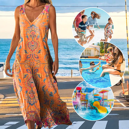 👗 Печатна макси рокля с V-образно деколте за лятото