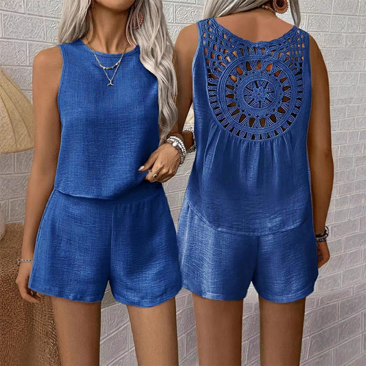🎀Жените случайни без ръкави Топ шорти две части комплект