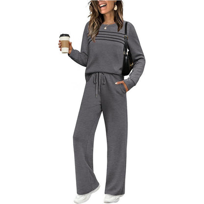 🔥 Women's Round-Neck Top and Drawstring Pants Set ✨