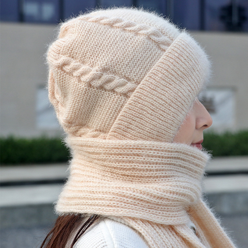 👒 2-in-1 Hooded Knit Hat with Neck Warmer—Thick Knit, Windproof and Warm 🧣