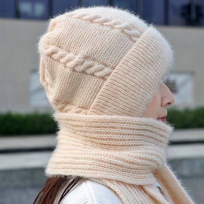 👒 2-in-1 Hooded Knit Hat with Neck Warmer—Thick Knit, Windproof and Warm 🧣