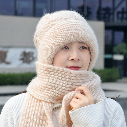 👒 2-in-1 Hooded Knit Hat with Neck Warmer—Thick Knit, Windproof and Warm 🧣