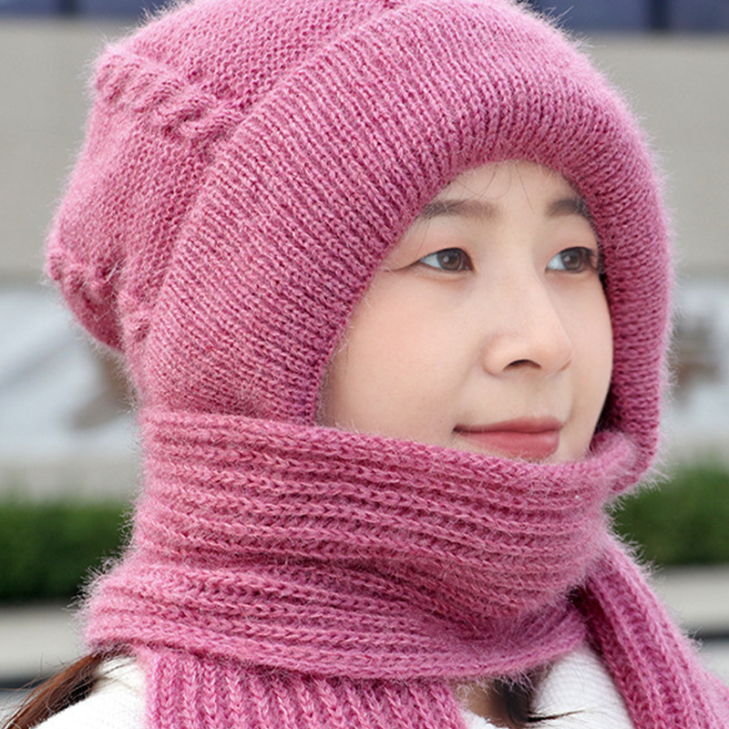 👒 2-in-1 Hooded Knit Hat with Neck Warmer—Thick Knit, Windproof and Warm 🧣