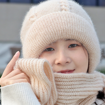 👒 2-in-1 Hooded Knit Hat with Neck Warmer—Thick Knit, Windproof and Warm 🧣