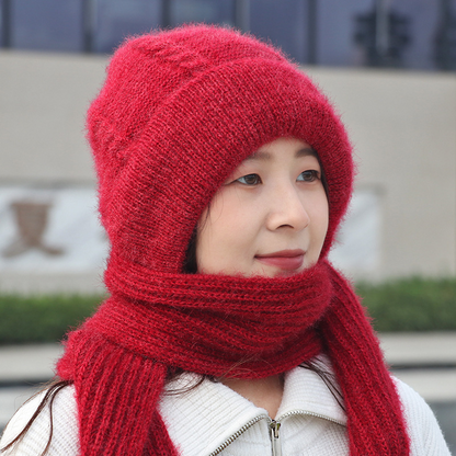👒 2-in-1 Hooded Knit Hat with Neck Warmer—Thick Knit, Windproof and Warm 🧣
