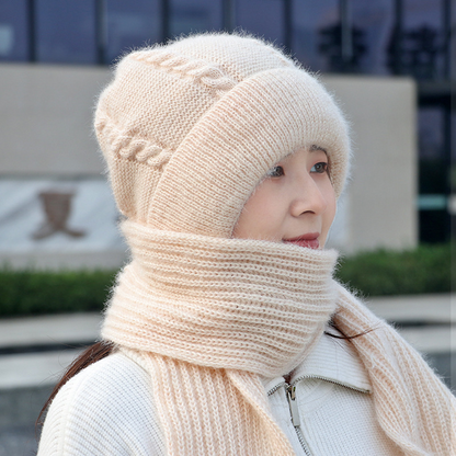 👒 2-in-1 Hooded Knit Hat with Neck Warmer—Thick Knit, Windproof and Warm 🧣