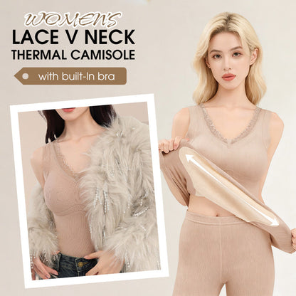 💞Дамска термоблуза с дантела и V-образно деколте (с вградени подплатени чашки)