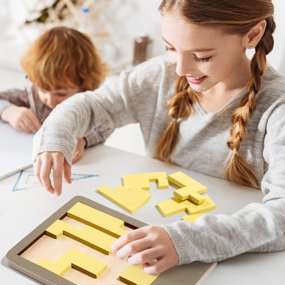 🧩 Дървени пъзели Танграм – 7 цветни геометрични фигури за творческо учене и развитие на логическото мислене 🔺🔷