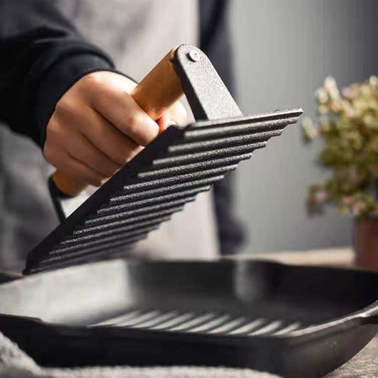 🥩Чугунена преса за бургери с дървена дръжка