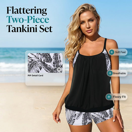 ❤️Set de două piese pentru femei: bluză tip tankini și pantaloni scurți