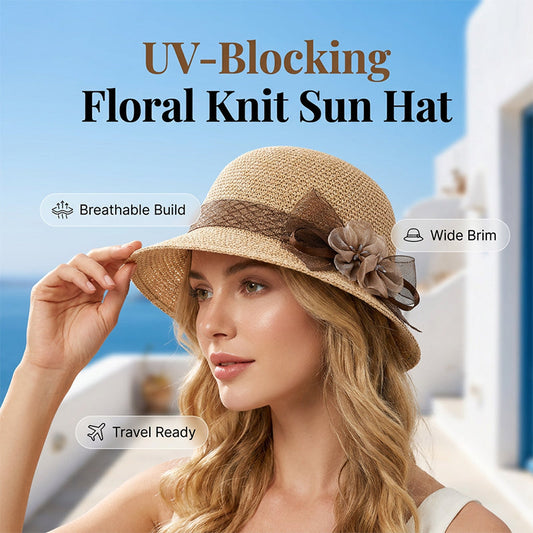 🌸Лятна плетена шапка с цветя за жени👒
