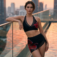 👙🌊Set de bikini din plasă cu pliuri, prevăzut cu șnururi de strângere