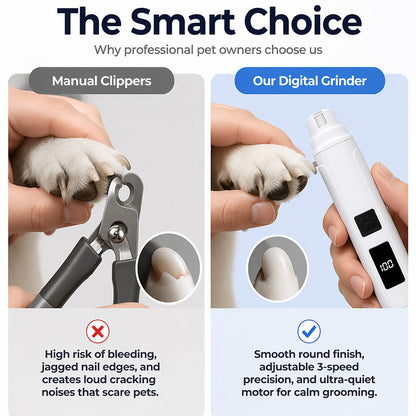 🥳2026 HOT SALE🥳💞50K+ SOLD!🐶Electric Pet Nail Grinder – Whisper‑quiet, 3‑step gentle grinding. LED power display & USB‑C rechargeable – stress‑free grooming for dogs & cats! 🛡️✨