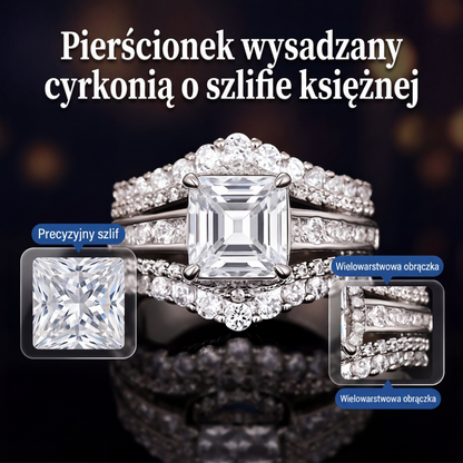 👑Pierścionek damski z cyrkonią o szlifie księżniczki 💍