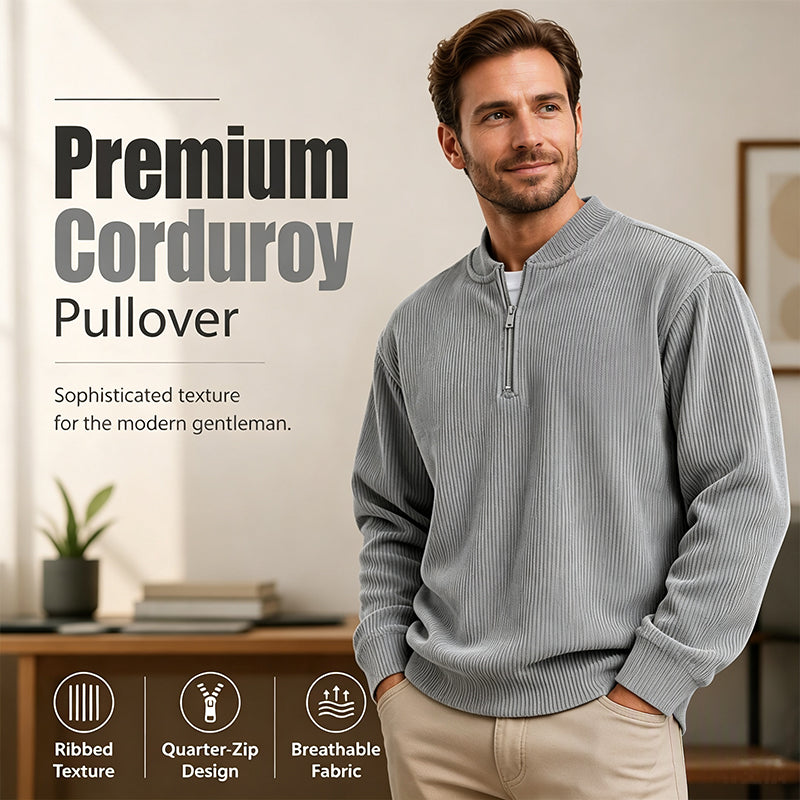 ✨ Men's Corduroy Quarter-Zip Pullover Sweatshirt | Casual Stand Collar Long Sleeve Top🔥