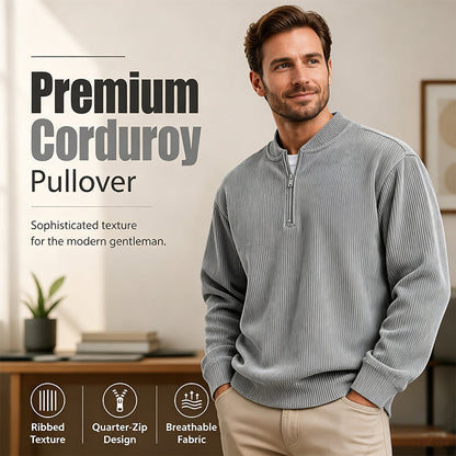 ✨ Men's Corduroy Quarter-Zip Pullover Sweatshirt | Casual Stand Collar Long Sleeve Top🔥