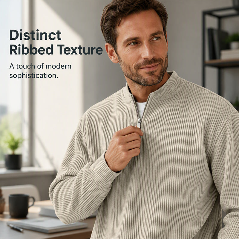 ✨ Men's Corduroy Quarter-Zip Pullover Sweatshirt | Casual Stand Collar Long Sleeve Top🔥